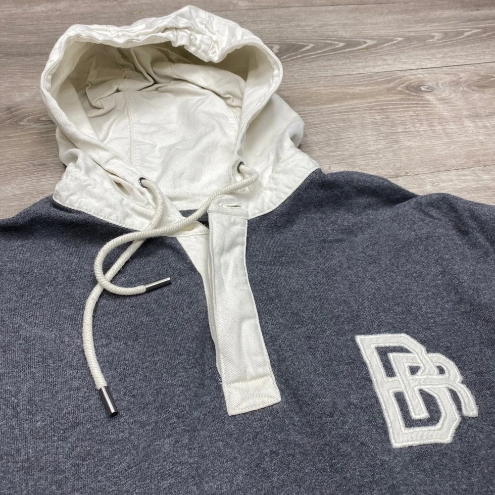 Banana Republic Rugby Hoodie Mens Large Tall Gray White Logo Pullover 441763-01